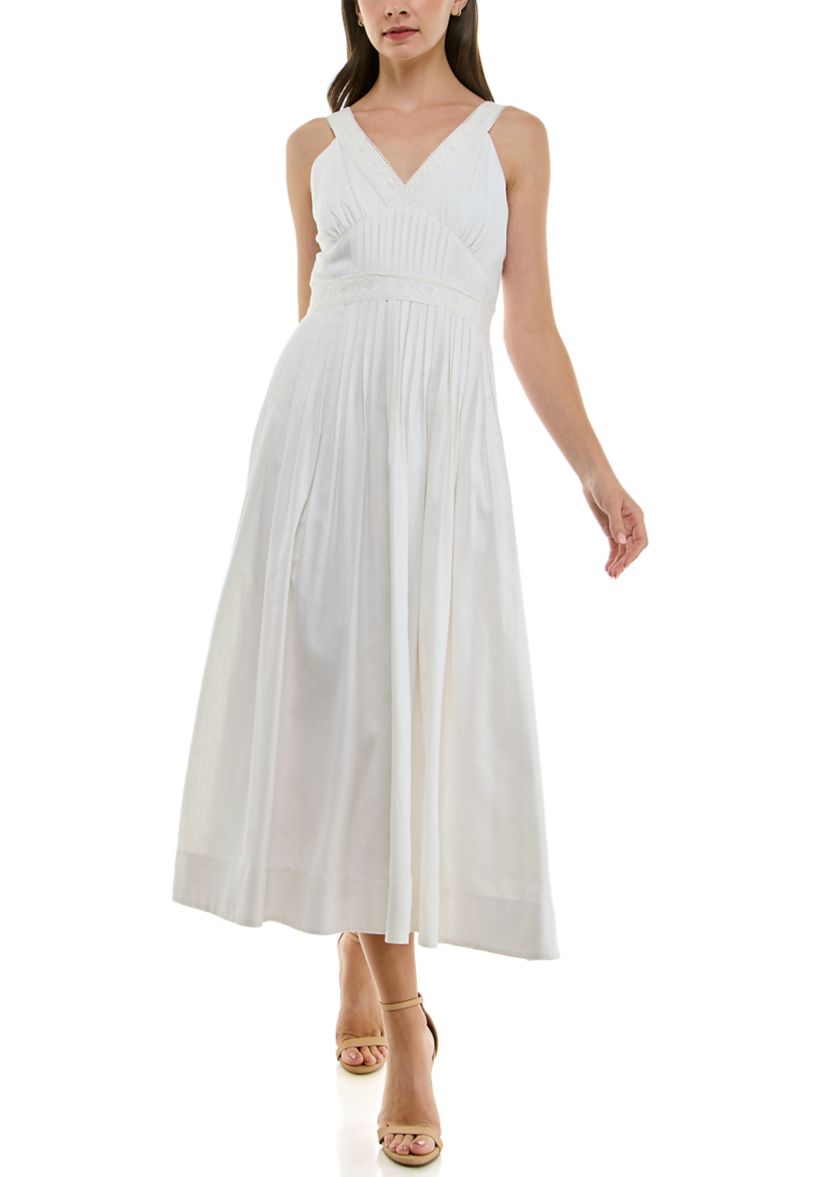 Womens V-Neck Pleated Dress