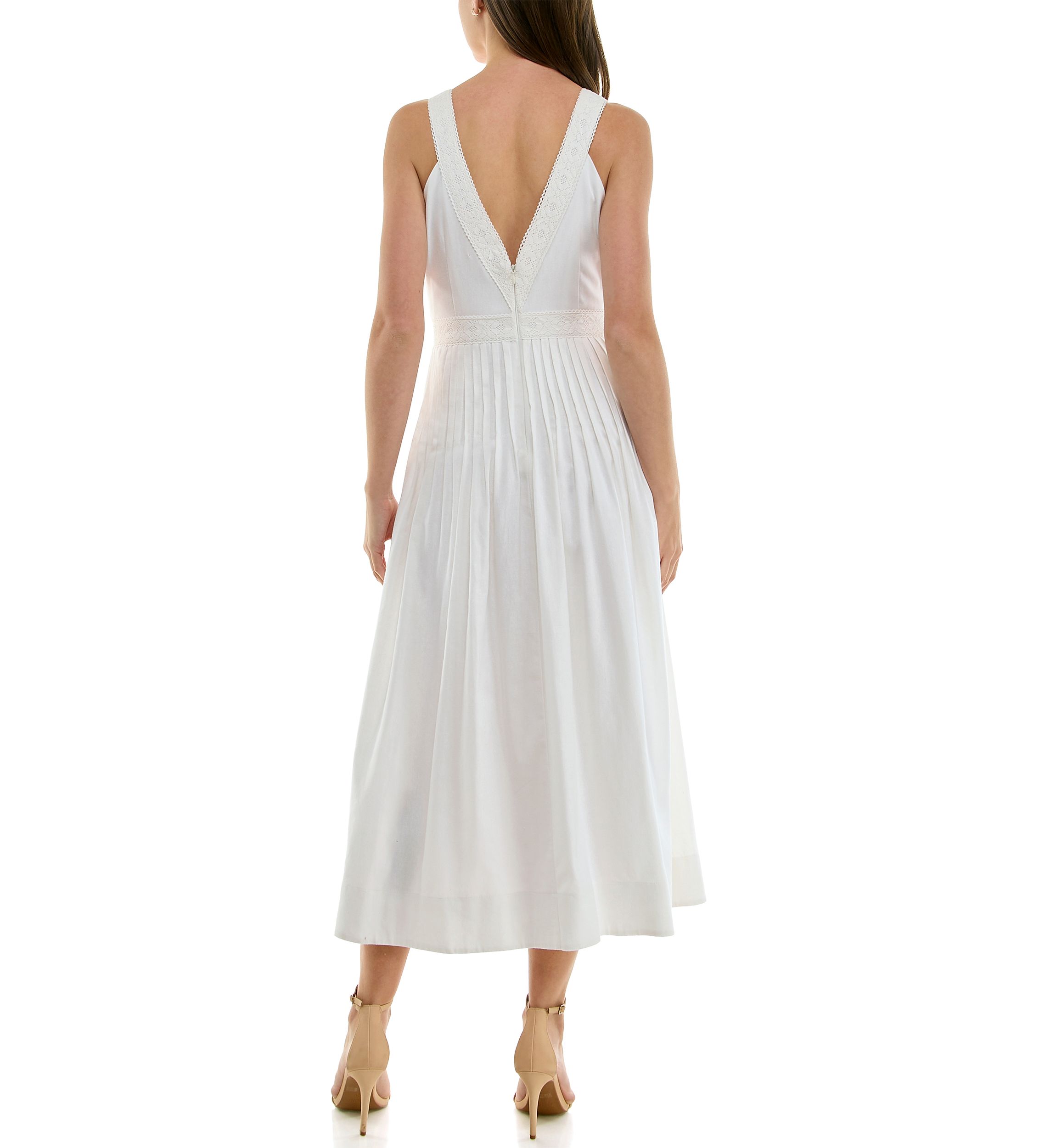 Womens V-Neck Pleated Dress