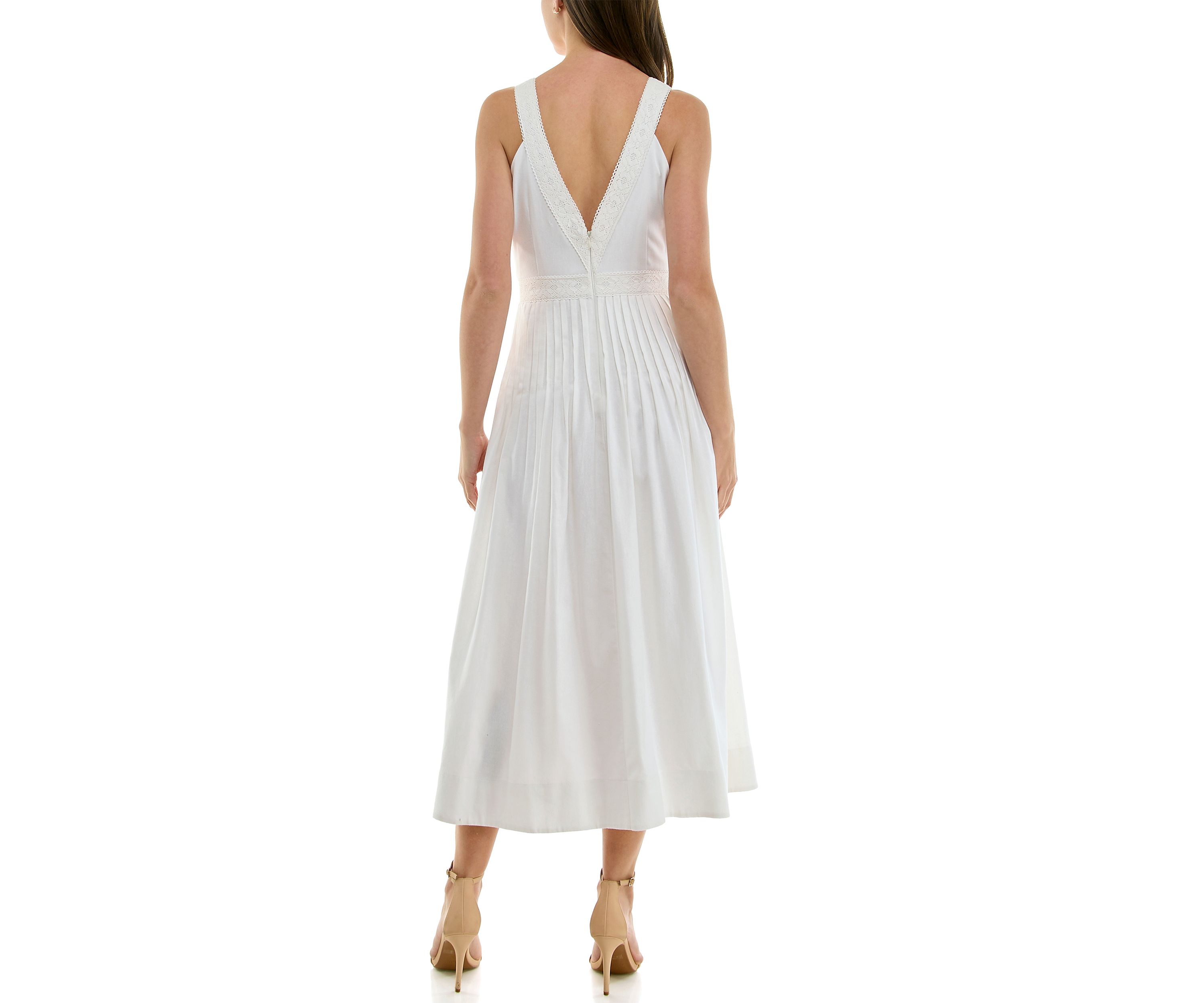 Womens V-Neck Pleated Dress