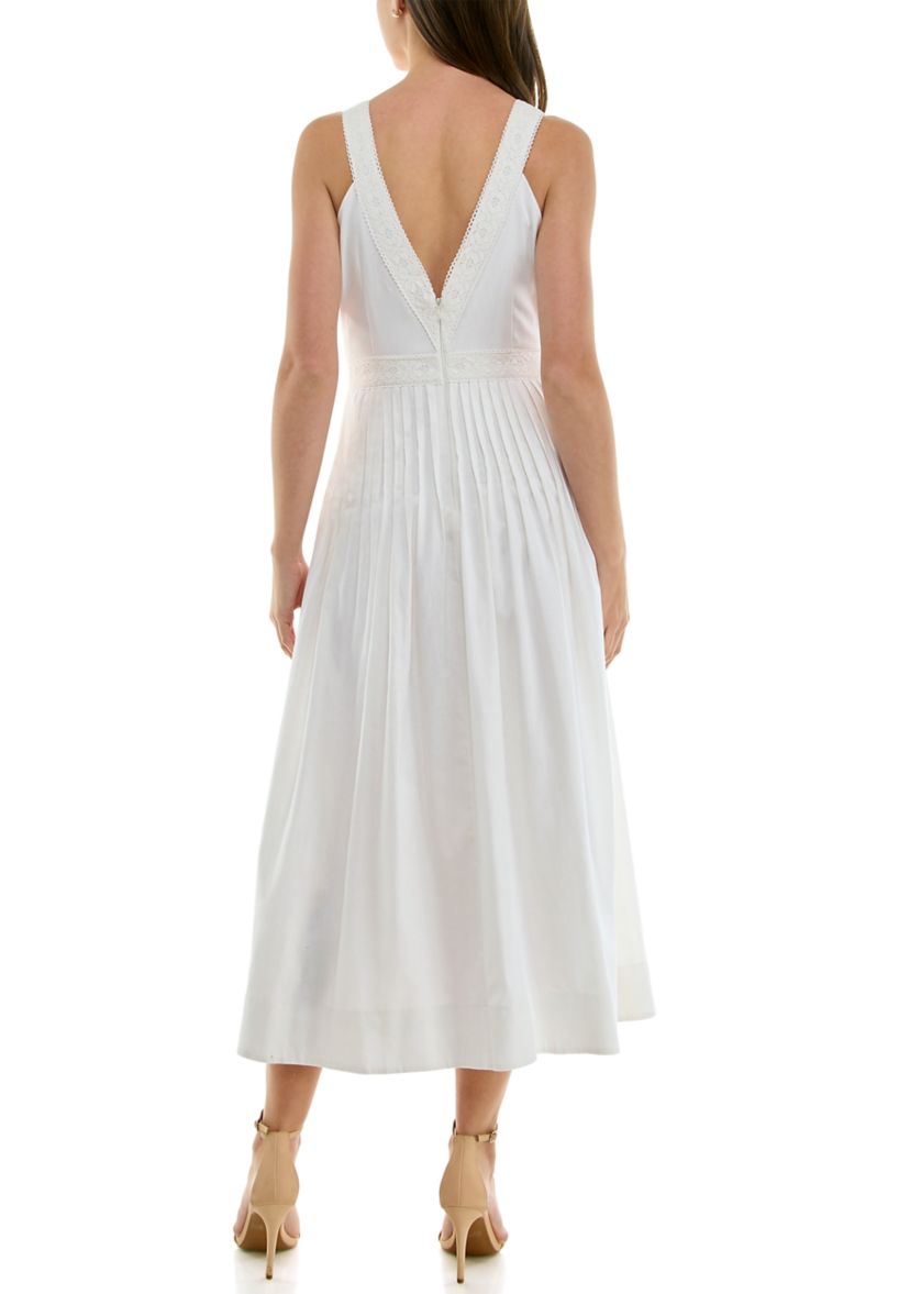 Womens V-Neck Pleated Dress
