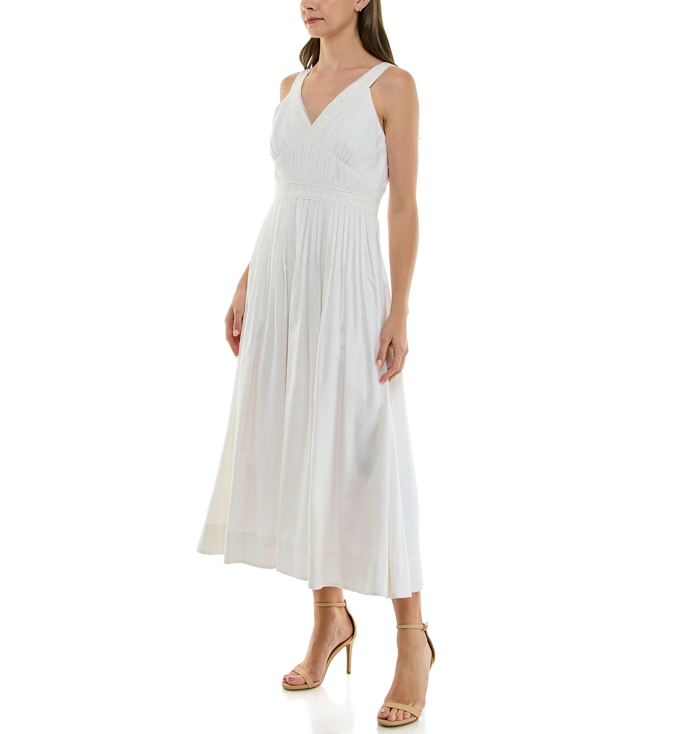 Womens V-Neck Pleated Dress