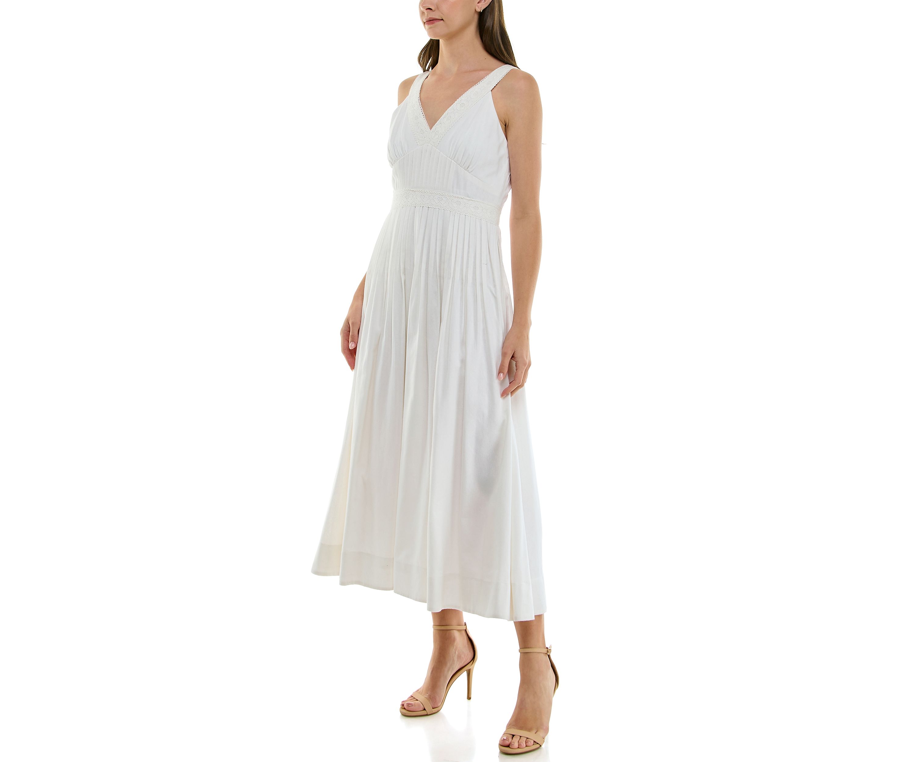 Womens V-Neck Pleated Dress