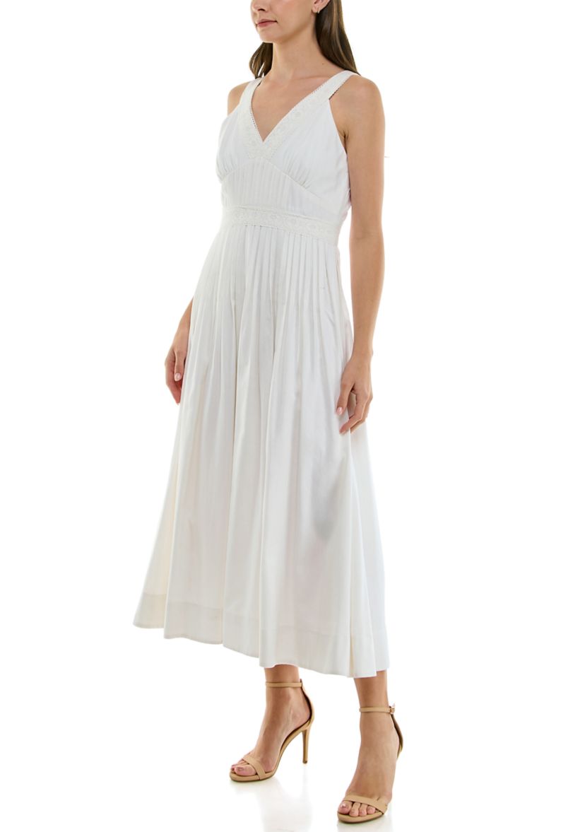 Womens V-Neck Pleated Dress