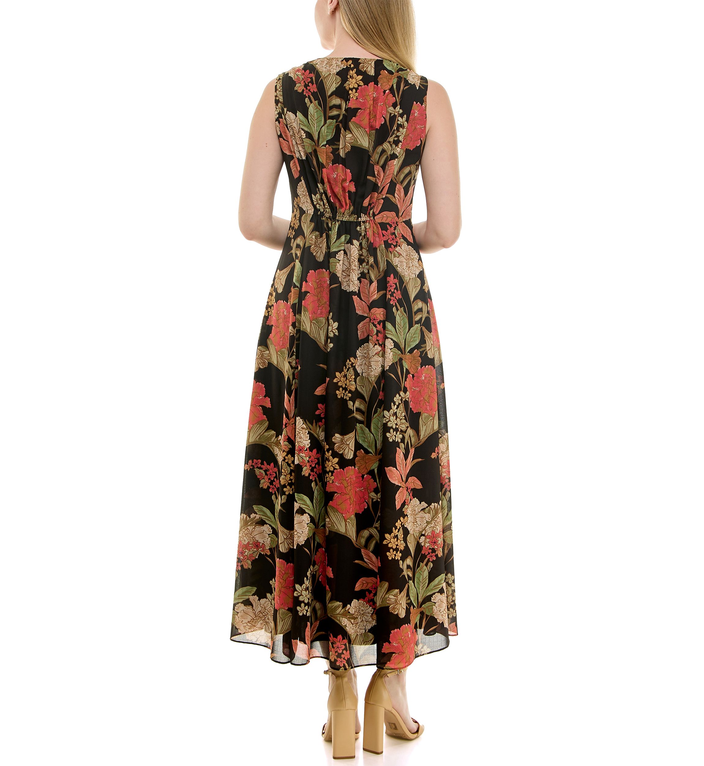 Womens Printed V-Neck Smocked Dress