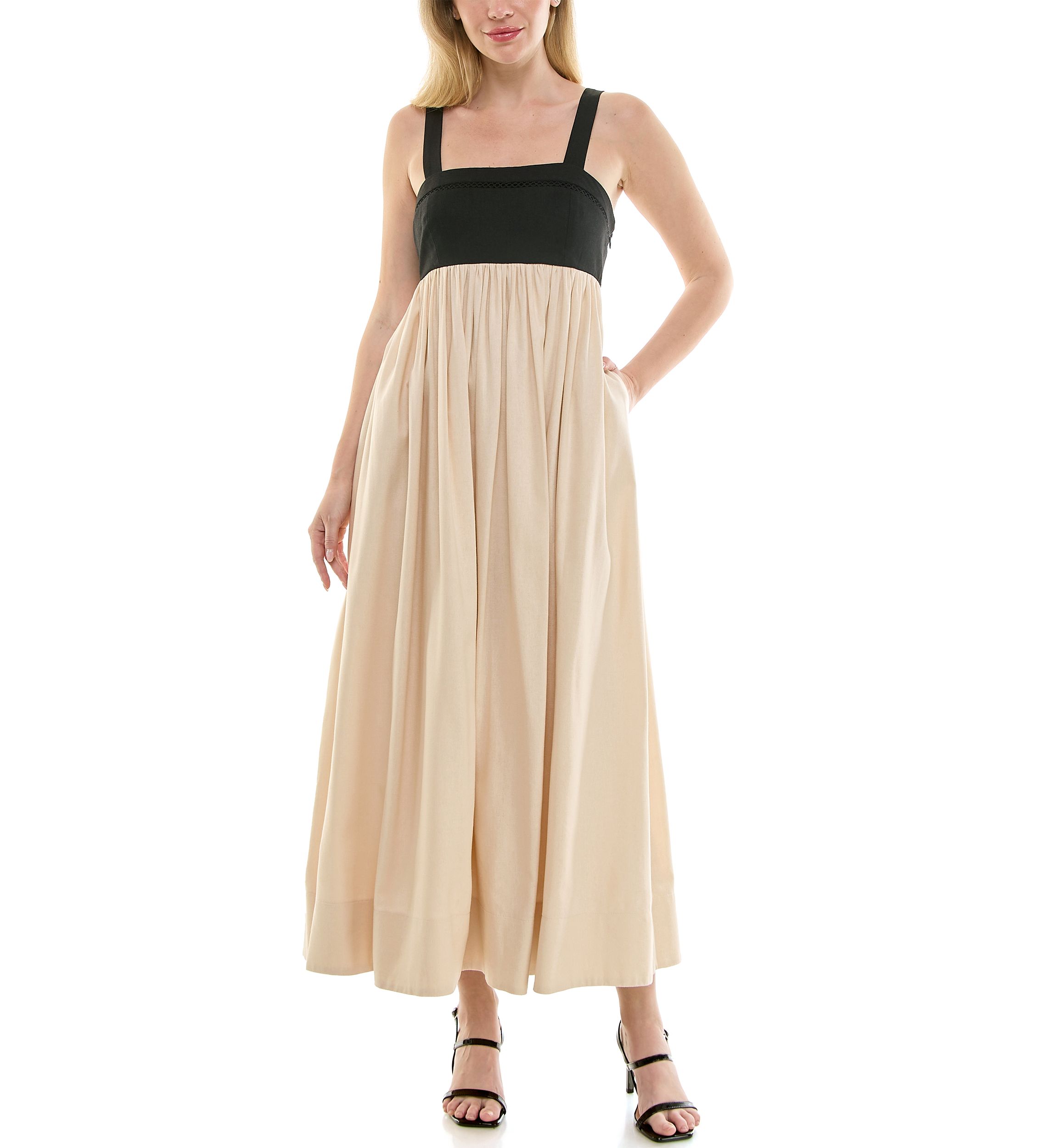 Womens Straight Neck Empire Waist Dress