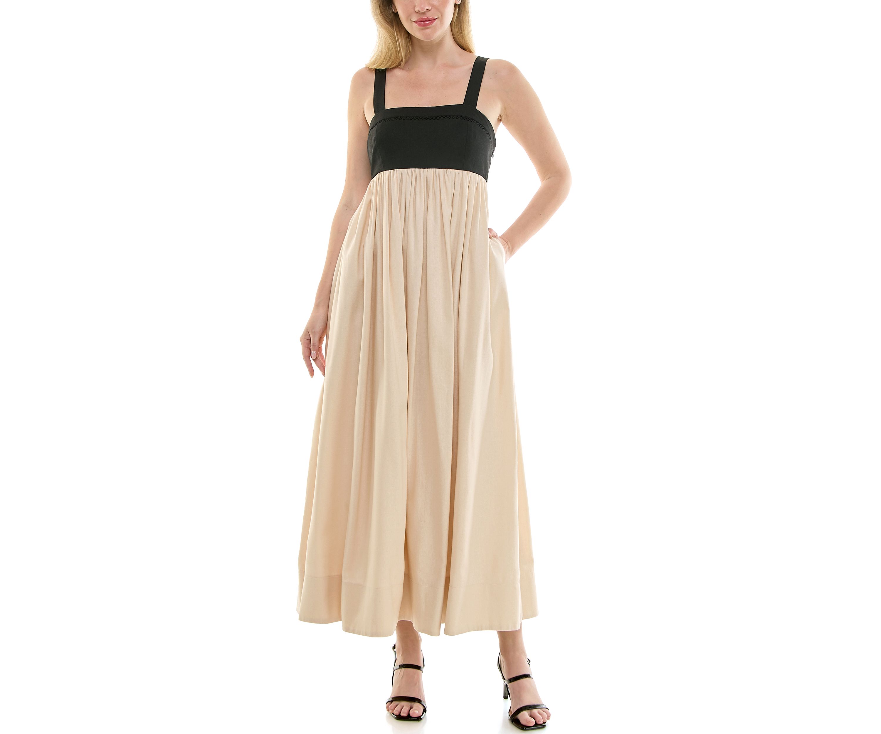 Womens Straight Neck Empire Waist Dress