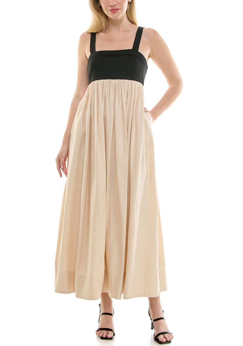 Womens Straight Neck Empire Waist Dress