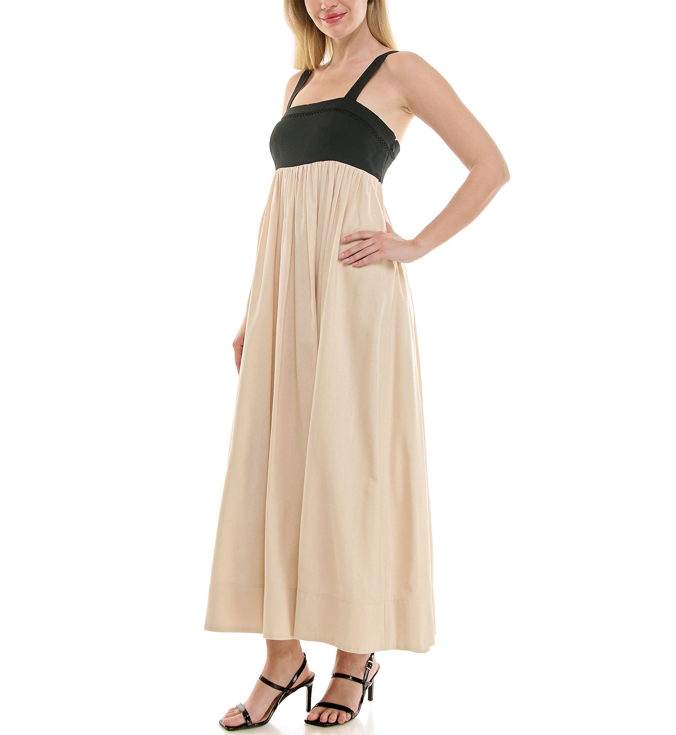 Womens Straight Neck Empire Waist Dress