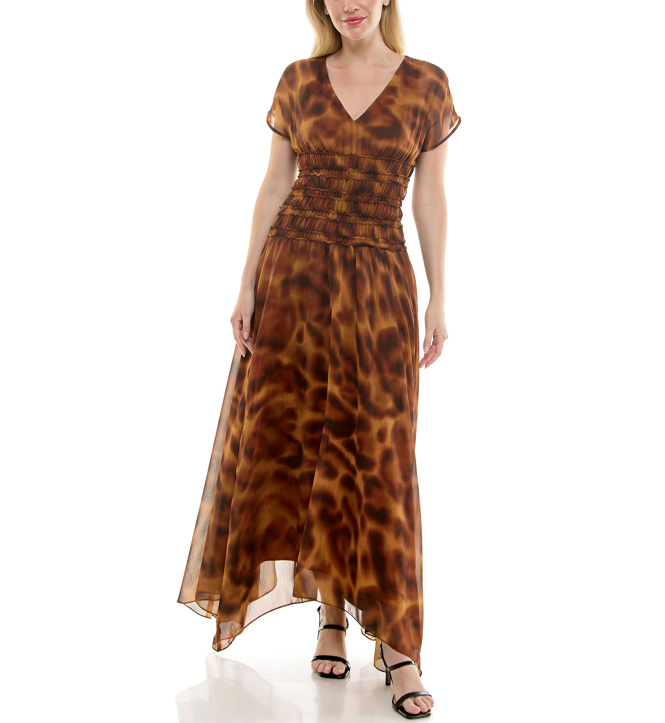 Womens Smocked Waist Animal Printed Dress