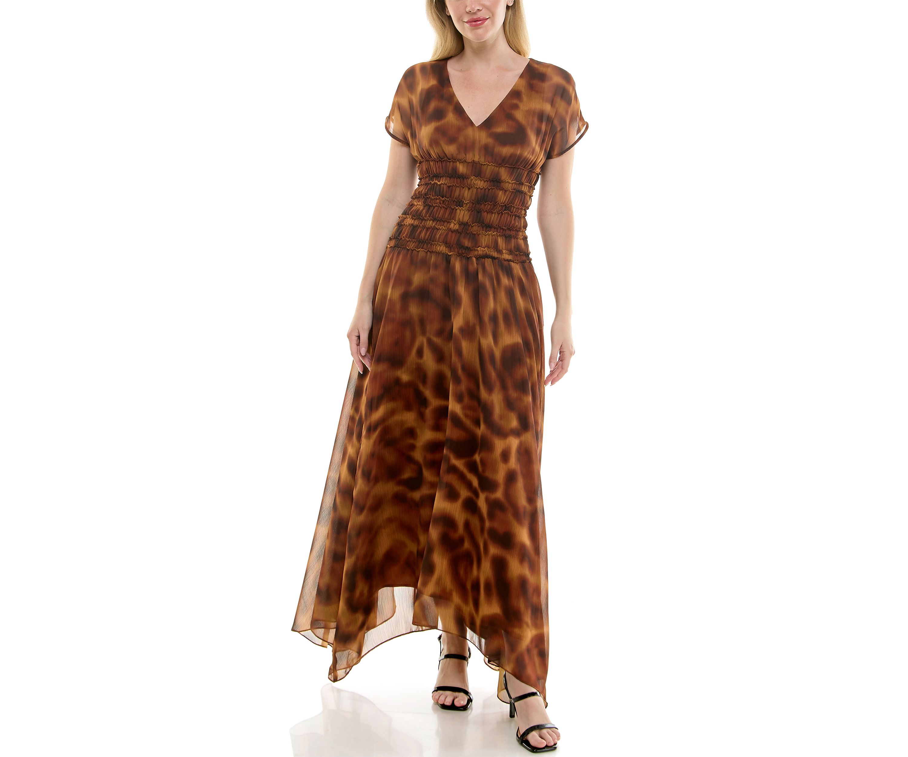 Womens Smocked Waist Animal Printed Dress