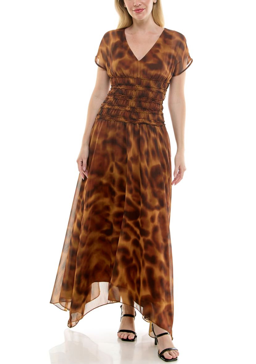 Womens Smocked Waist Animal Printed Dress