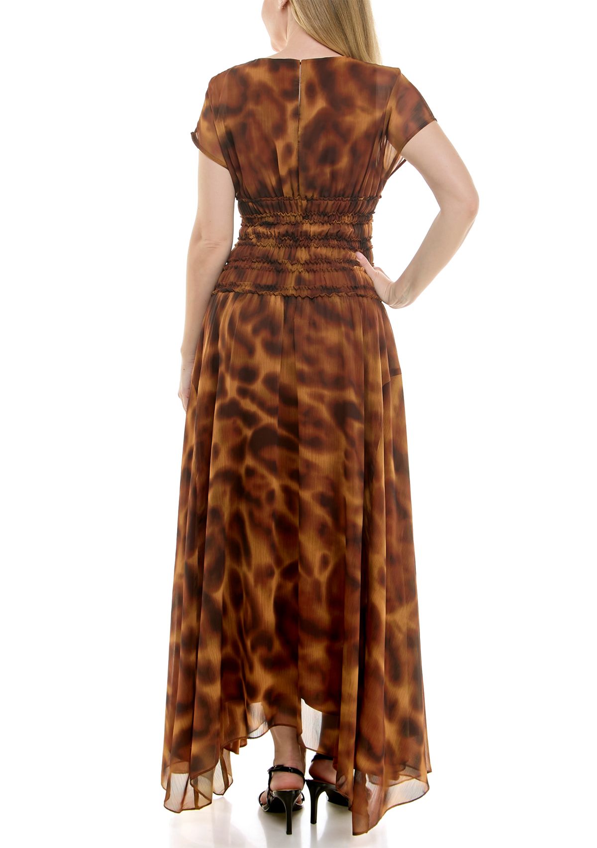 Womens Smocked Waist Animal Printed Dress
