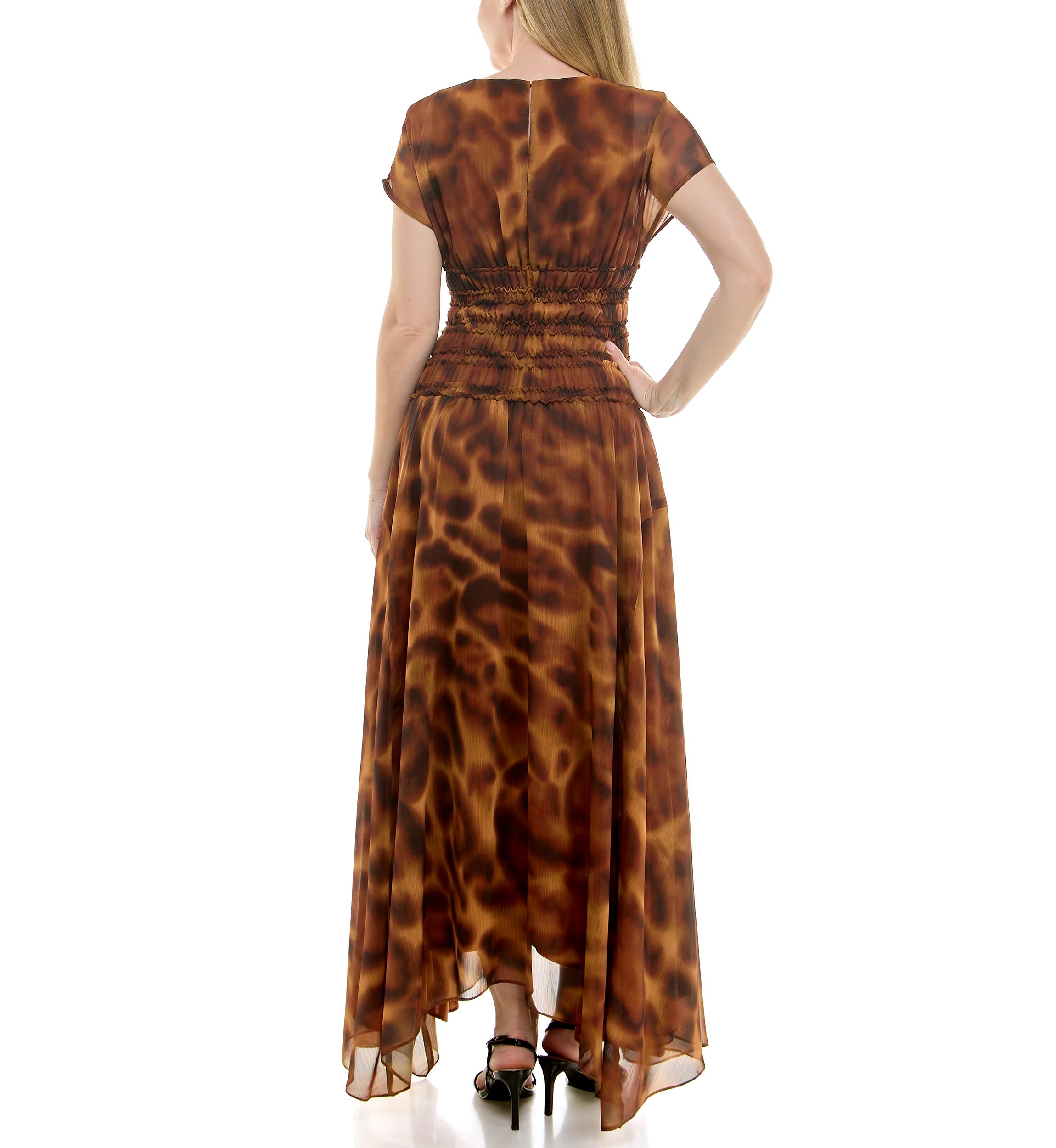 Womens Smocked Waist Animal Printed Dress