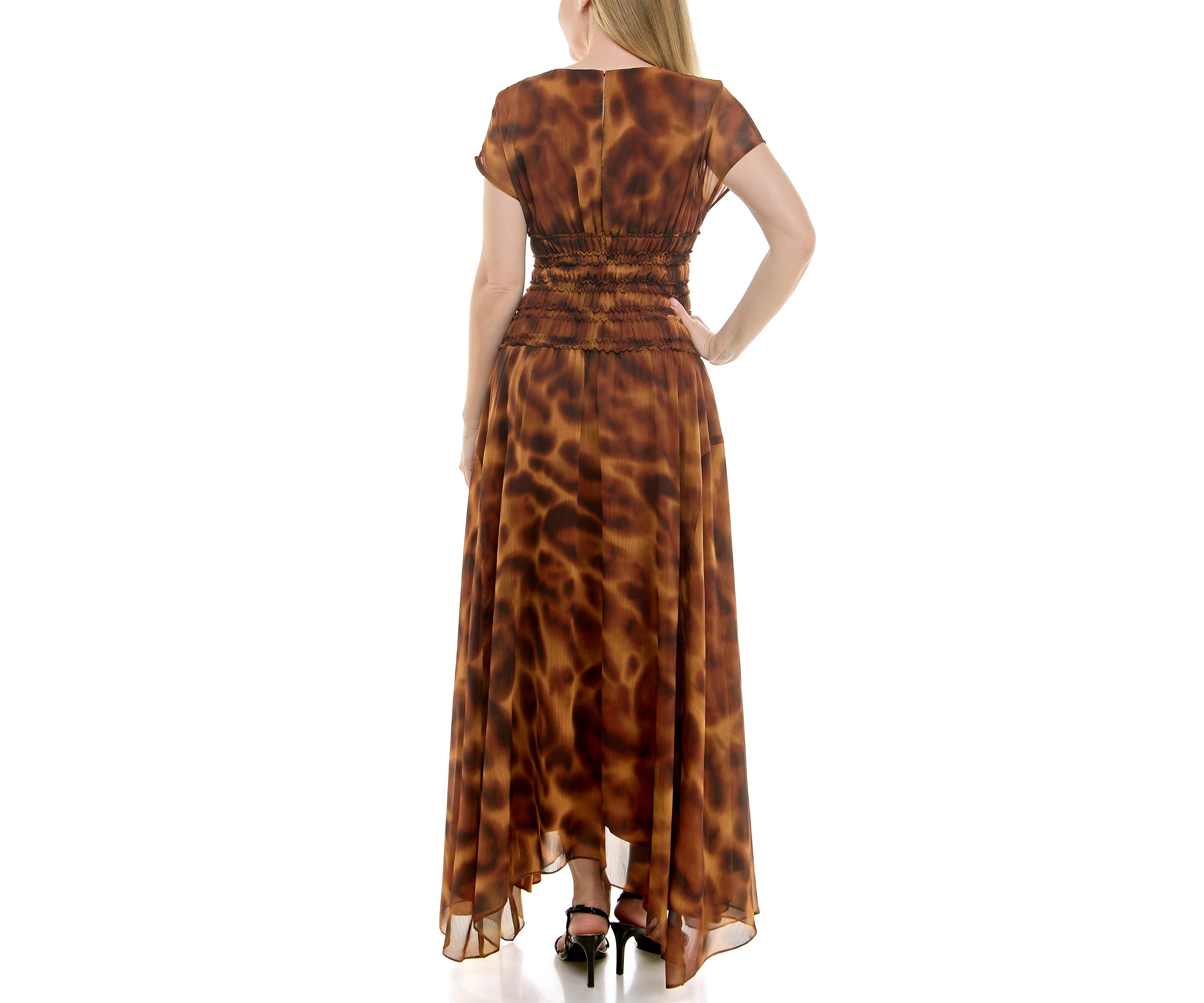 Womens Smocked Waist Animal Printed Dress