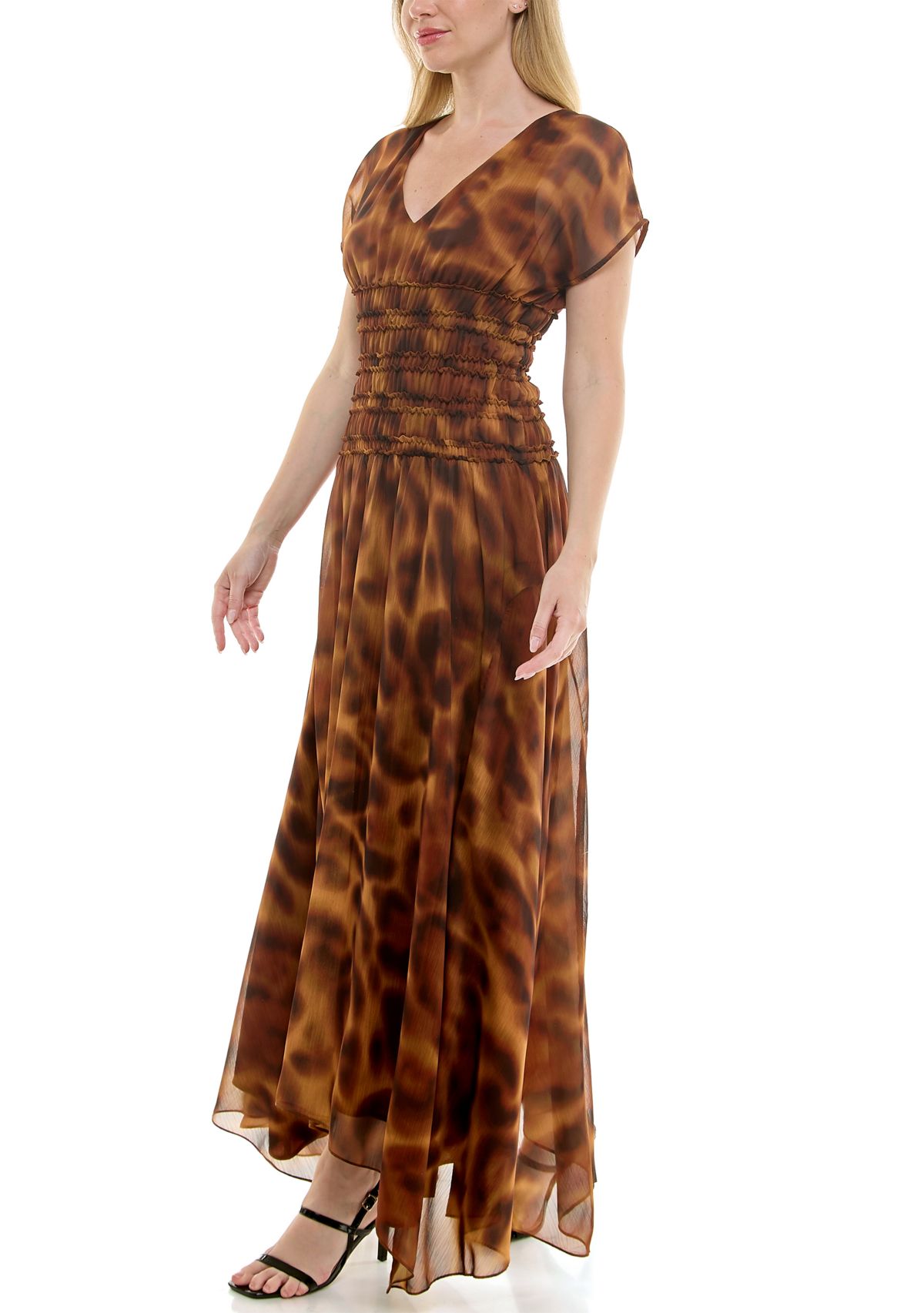 Womens Smocked Waist Animal Printed Dress