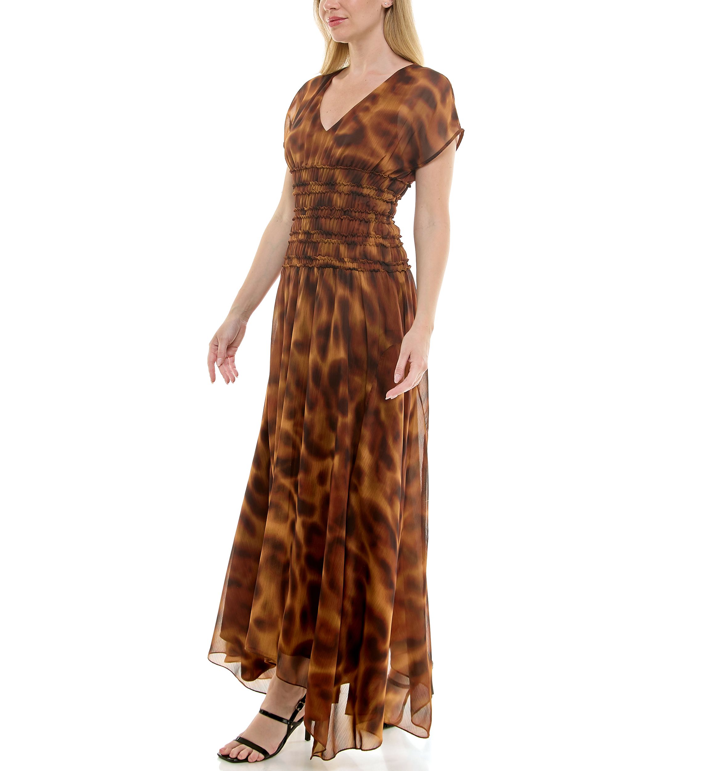 Womens Smocked Waist Animal Printed Dress
