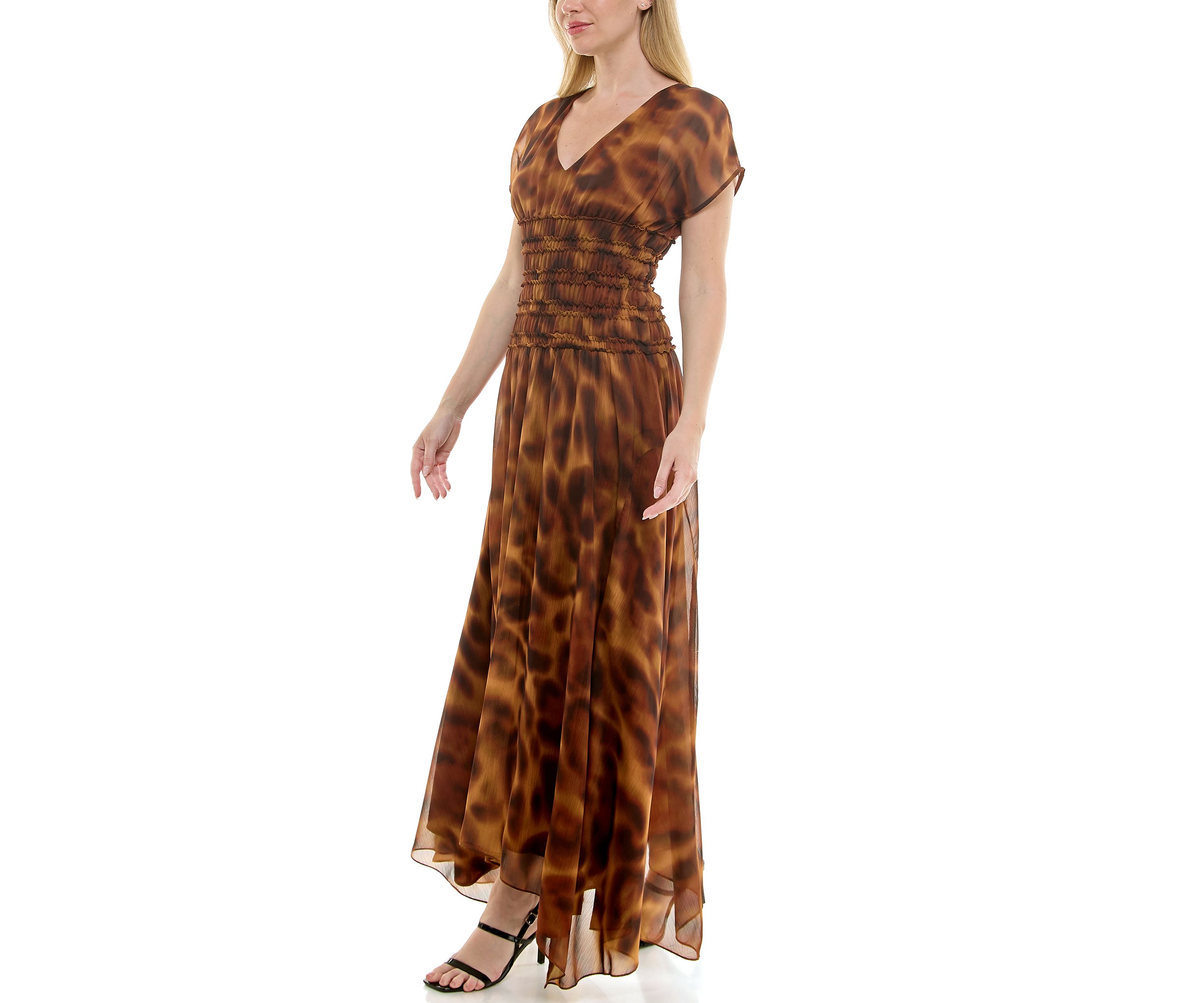 Womens Smocked Waist Animal Printed Dress