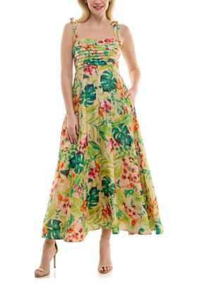 Taylor Women's Pleated Tropical Square Neck Dress, 8