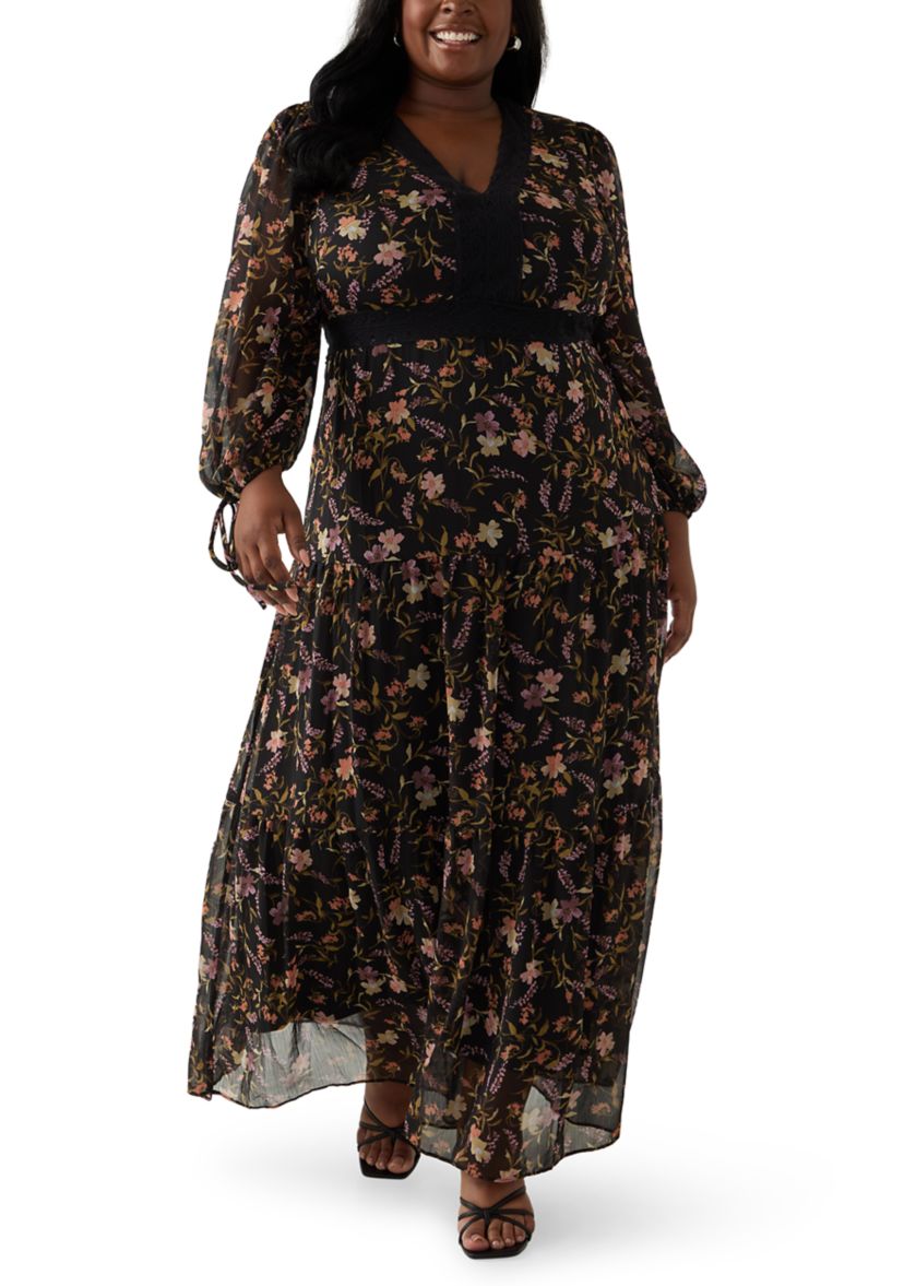 Plus Size Tiered Floral A-Line Dress
