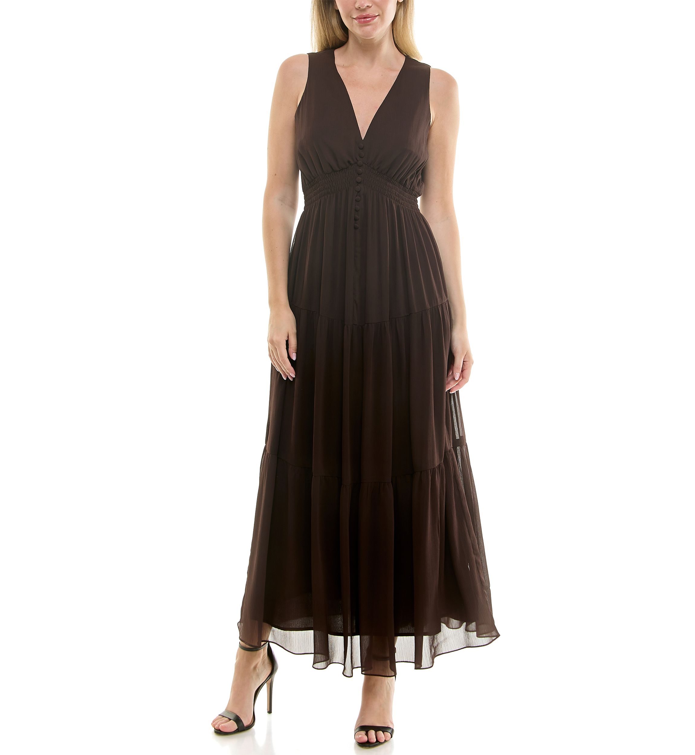 Womens Button Front Chiffon Dress