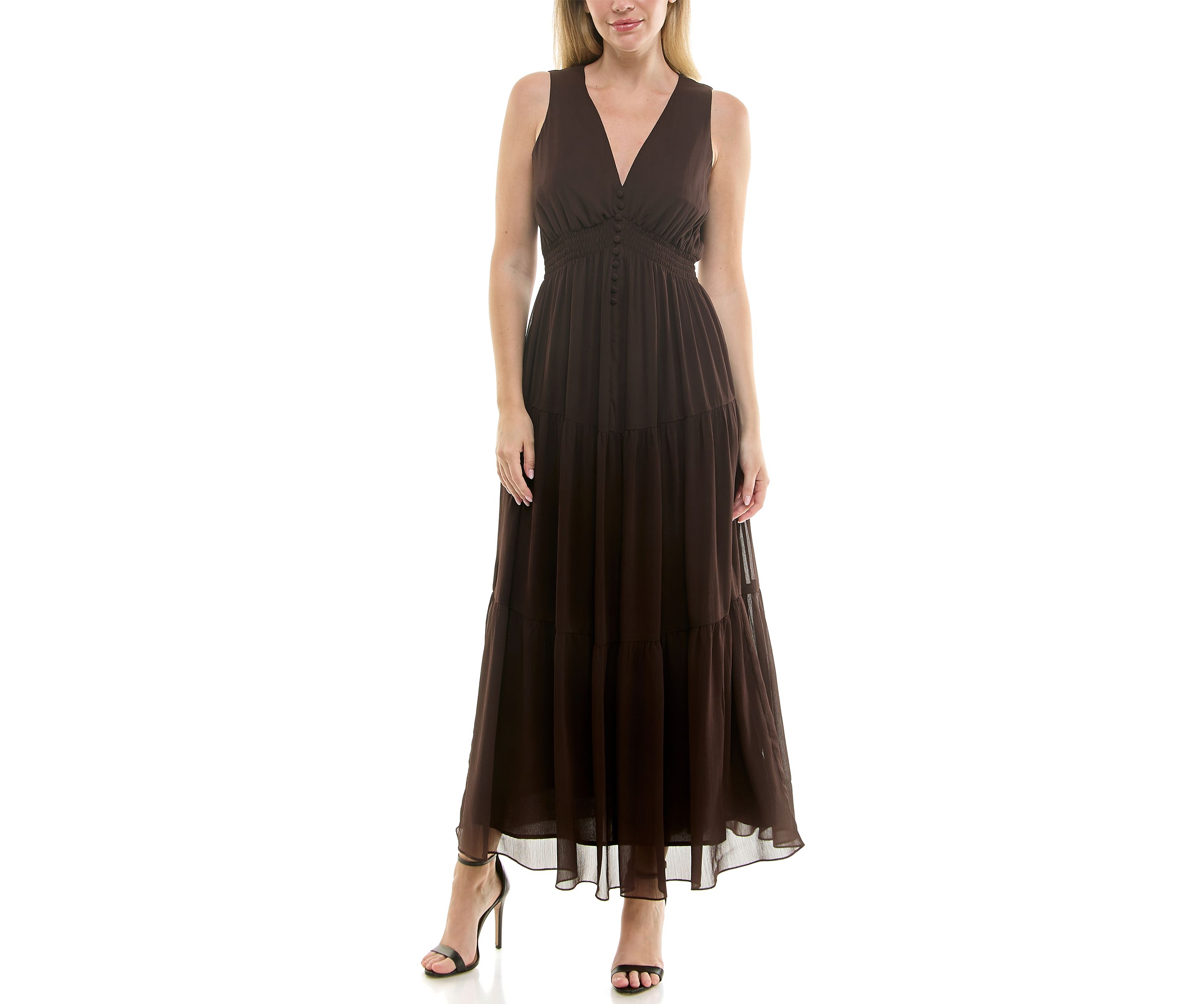 Womens Button Front Chiffon Dress