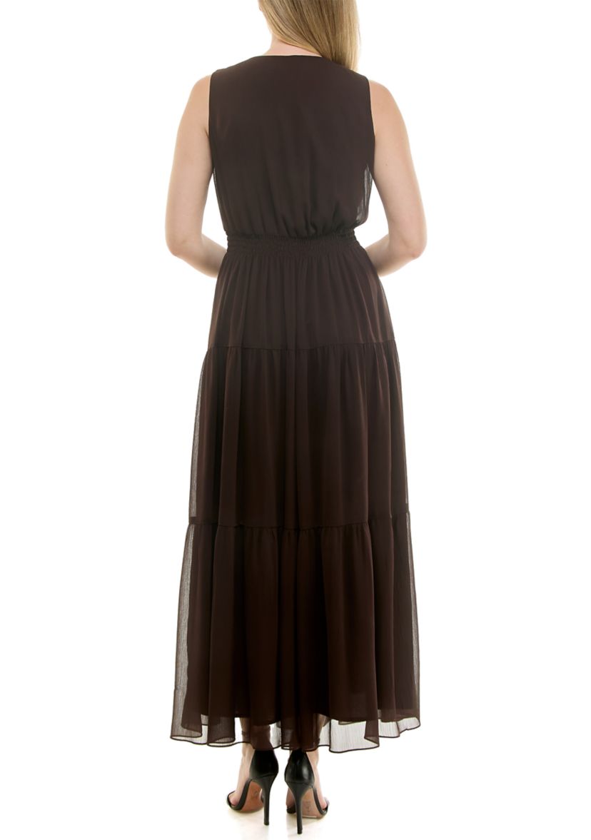 Womens Button Front Chiffon Dress