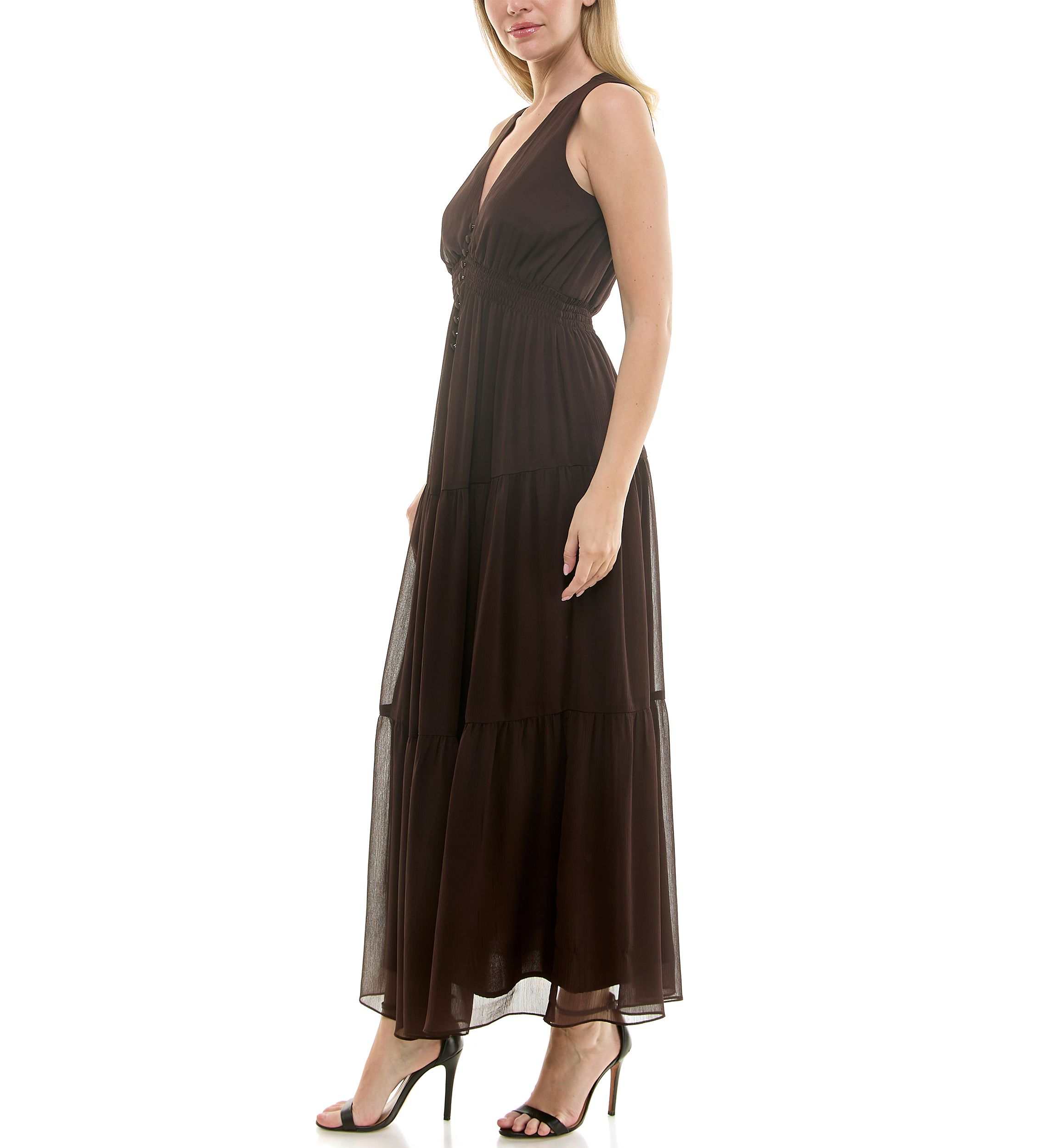 Womens Button Front Chiffon Dress