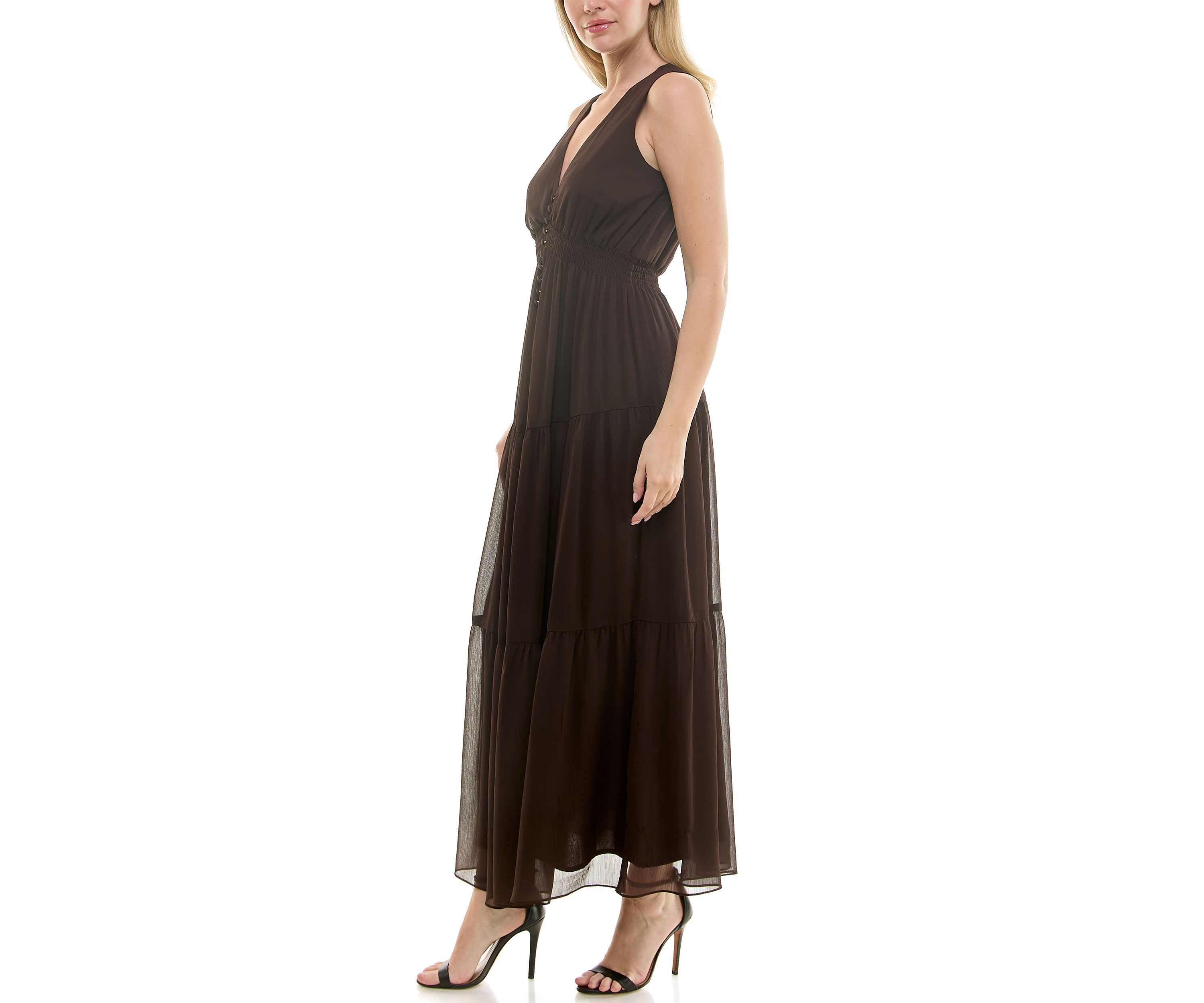 Womens Button Front Chiffon Dress