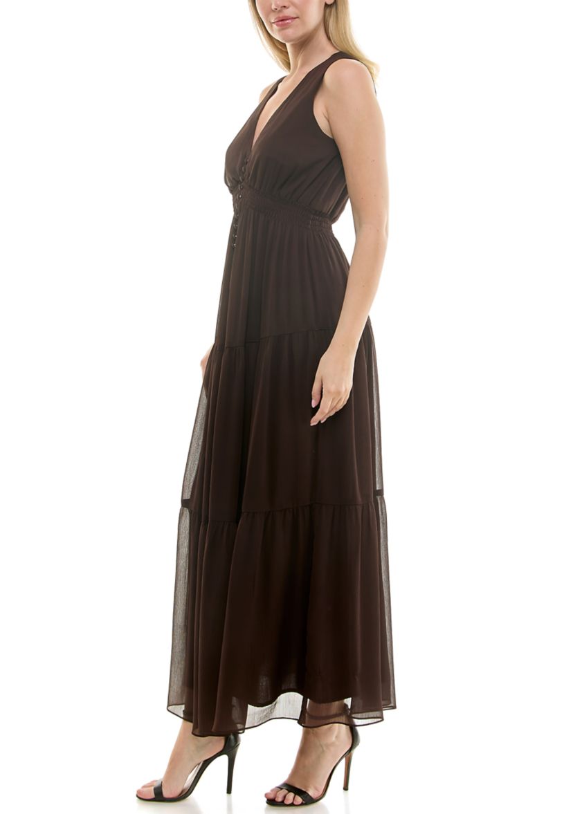 Womens Button Front Chiffon Dress