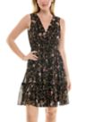 Womens Floral Smocked V-Neck Dress