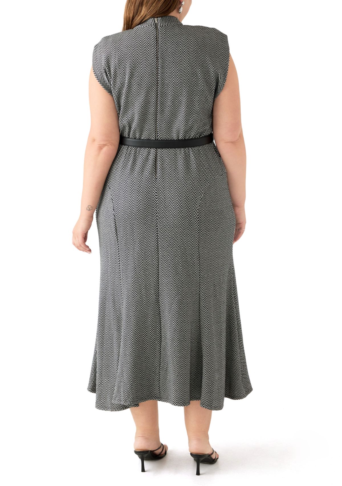 Plus Size Belted Mock Neck Fit & Flare Dress