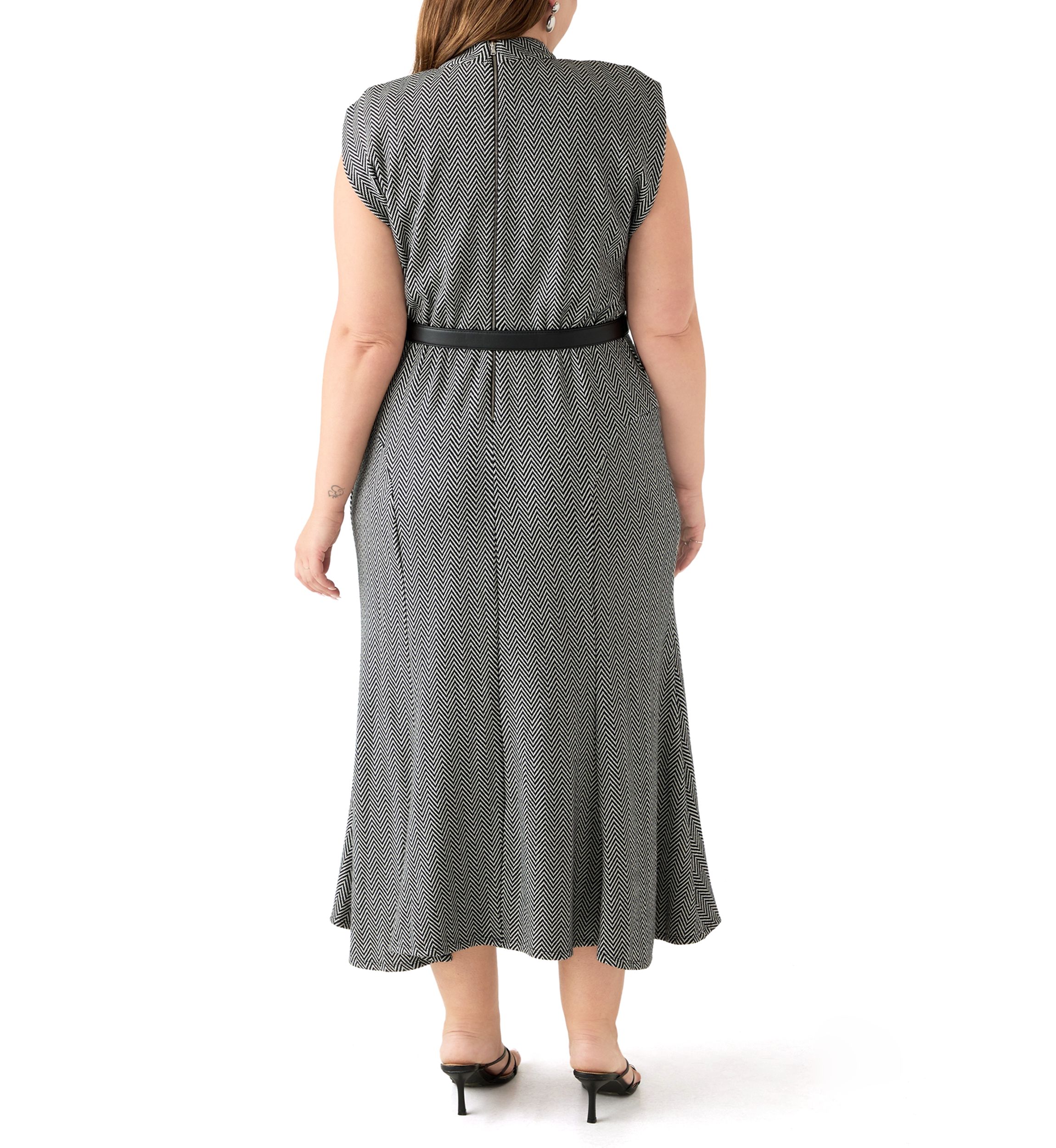 Plus Size Belted Mock Neck Fit & Flare Dress