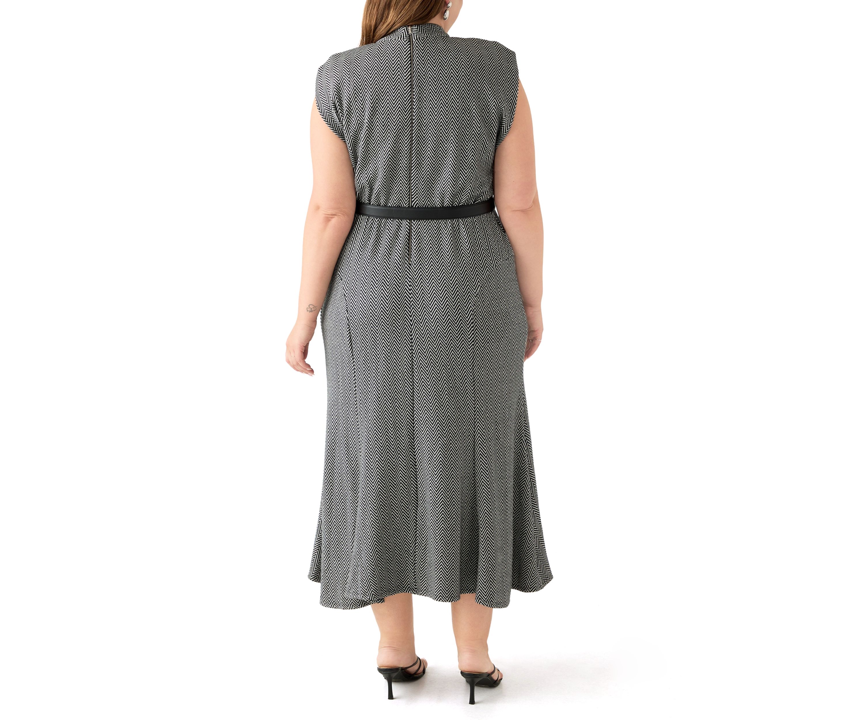 Plus Size Belted Mock Neck Fit & Flare Dress