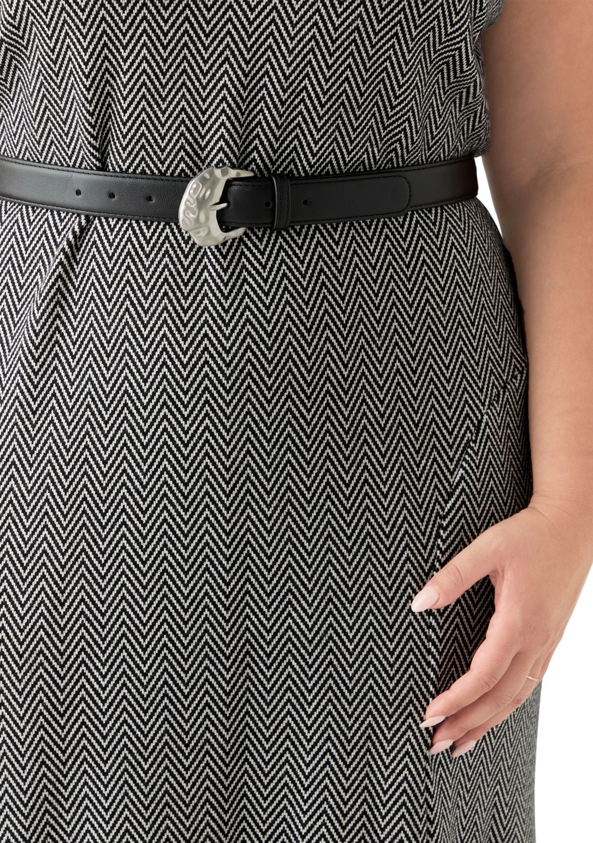 Plus Size Belted Mock Neck Fit & Flare Dress