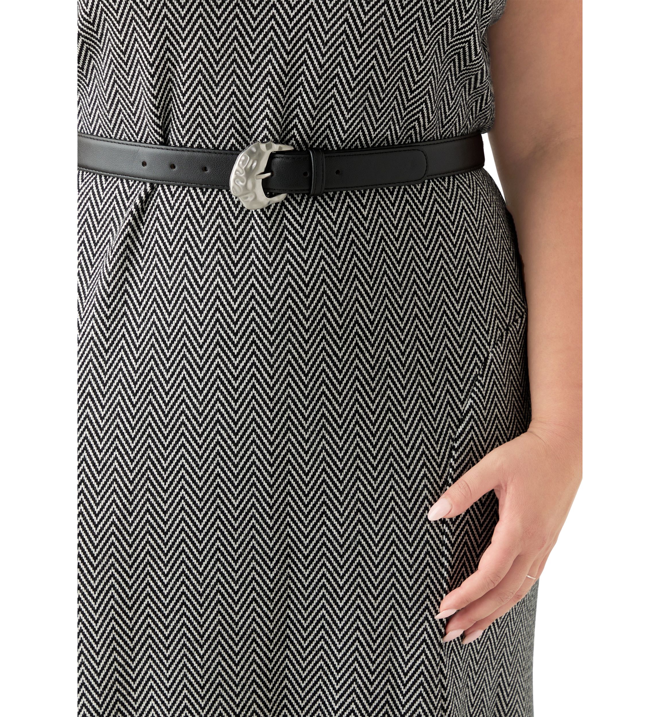 Plus Size Belted Mock Neck Fit & Flare Dress