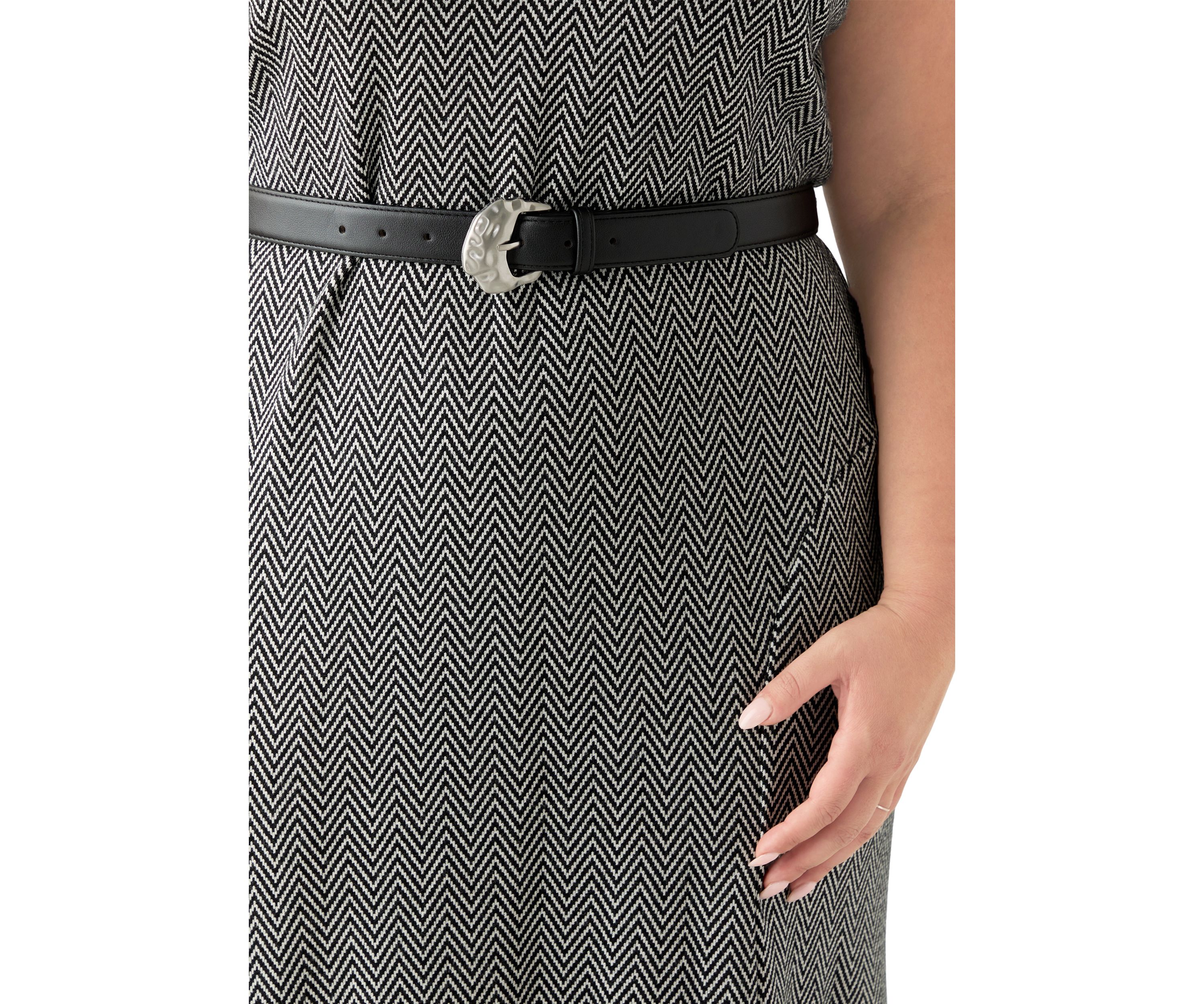 Plus Size Belted Mock Neck Fit & Flare Dress