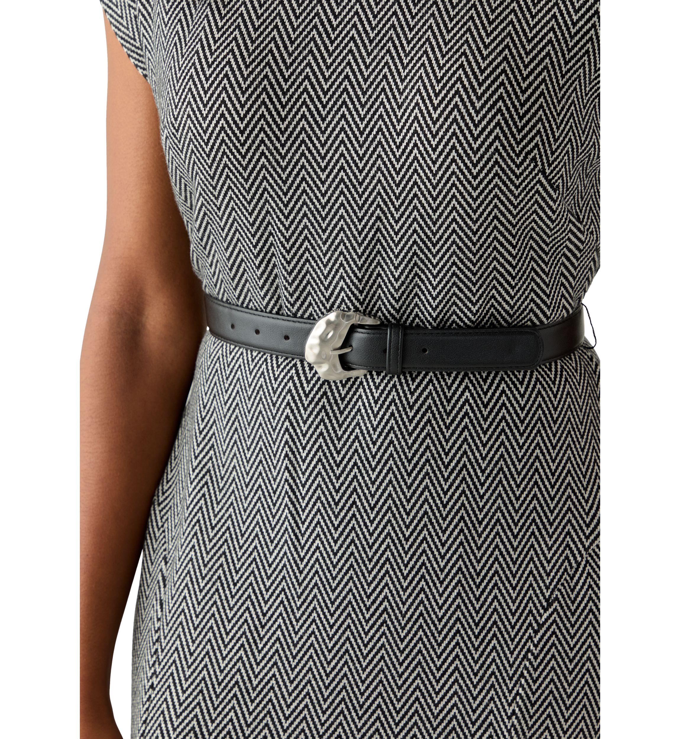 Womens Short Sleeve High Neck Knit Belted Midi Dress