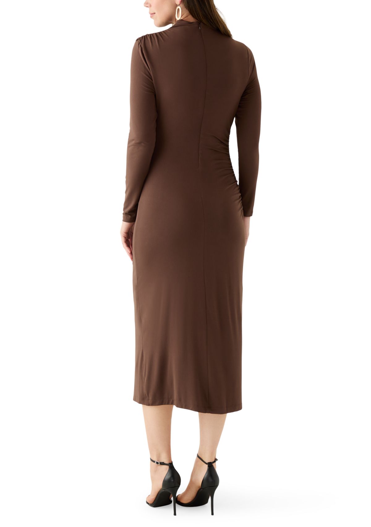 Womens Asymmetrical Ruched Midi Dress