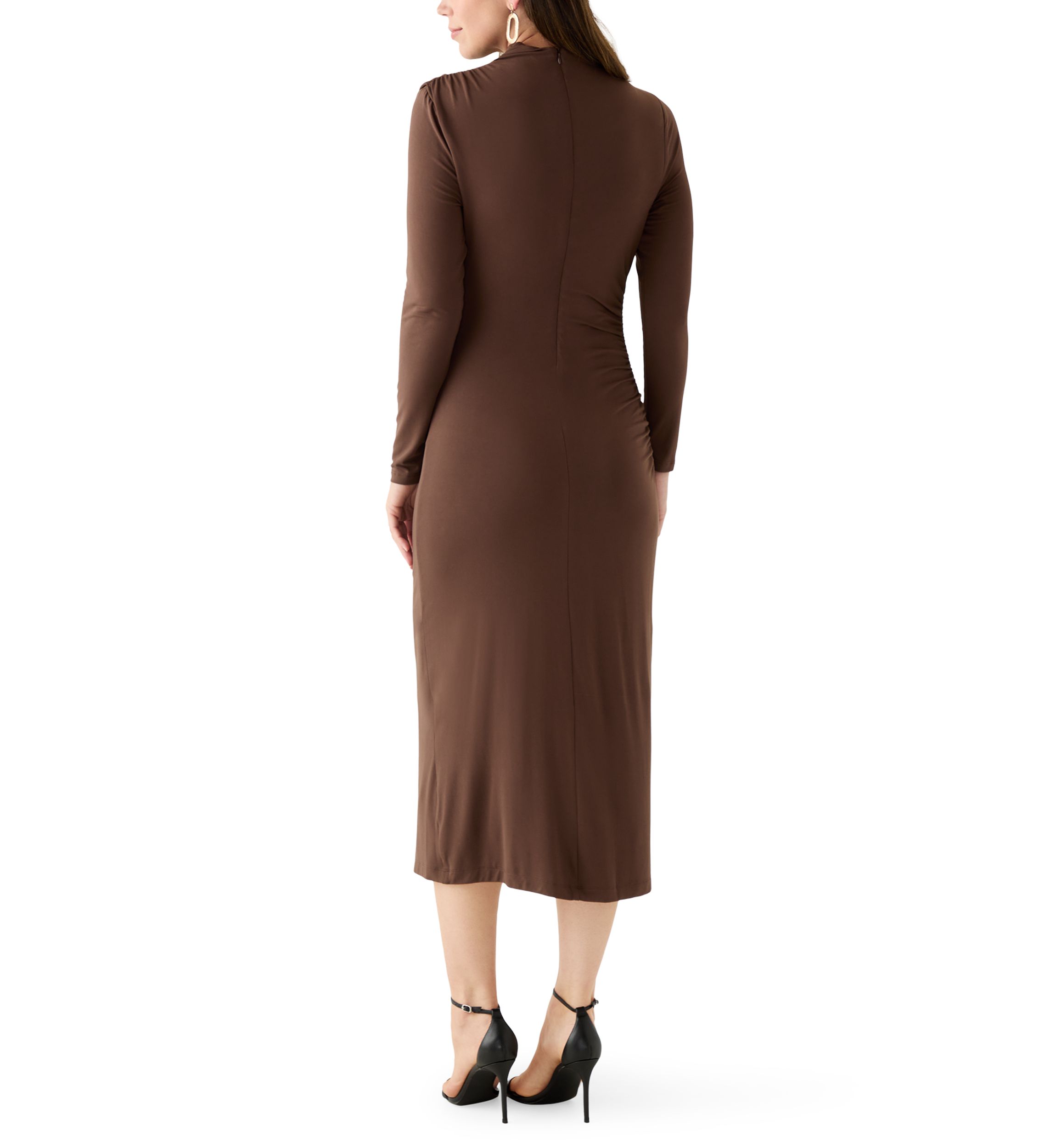 Womens Asymmetrical Ruched Midi Dress