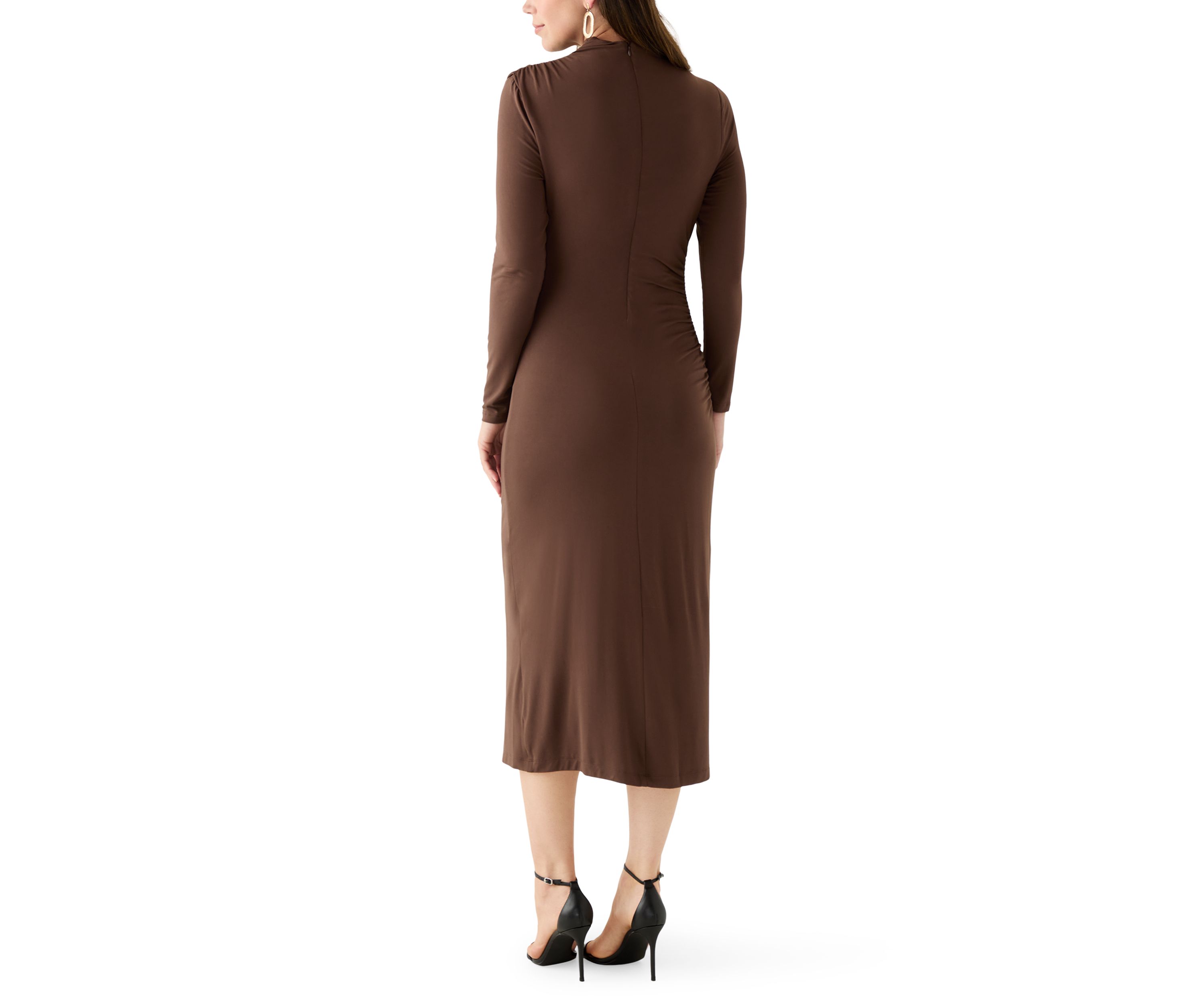 Womens Asymmetrical Ruched Midi Dress