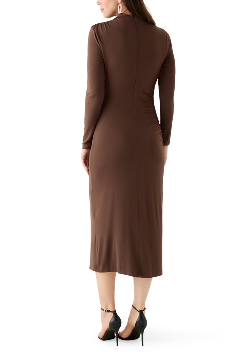 Womens Asymmetrical Ruched Midi Dress