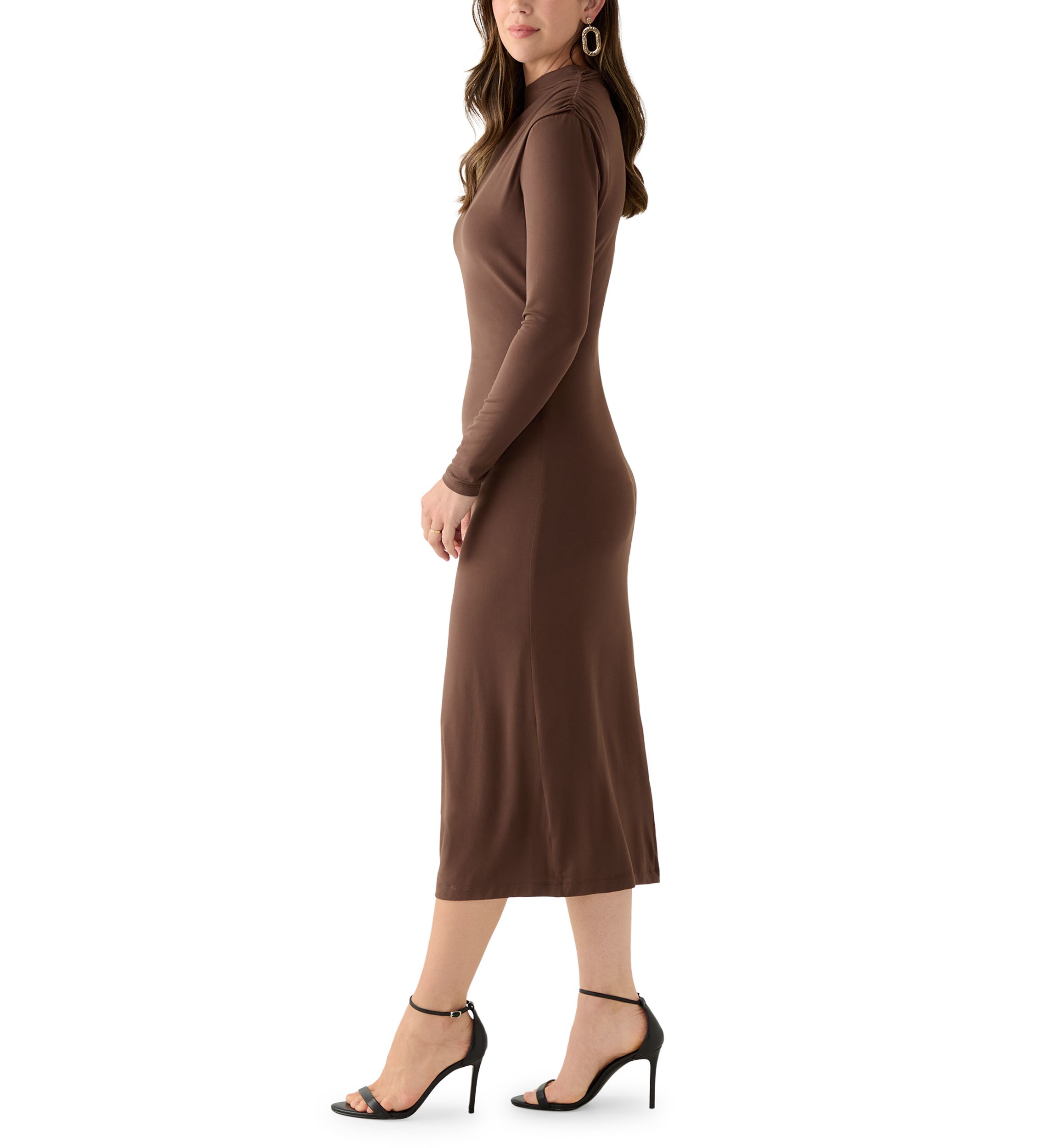 Womens Asymmetrical Ruched Midi Dress