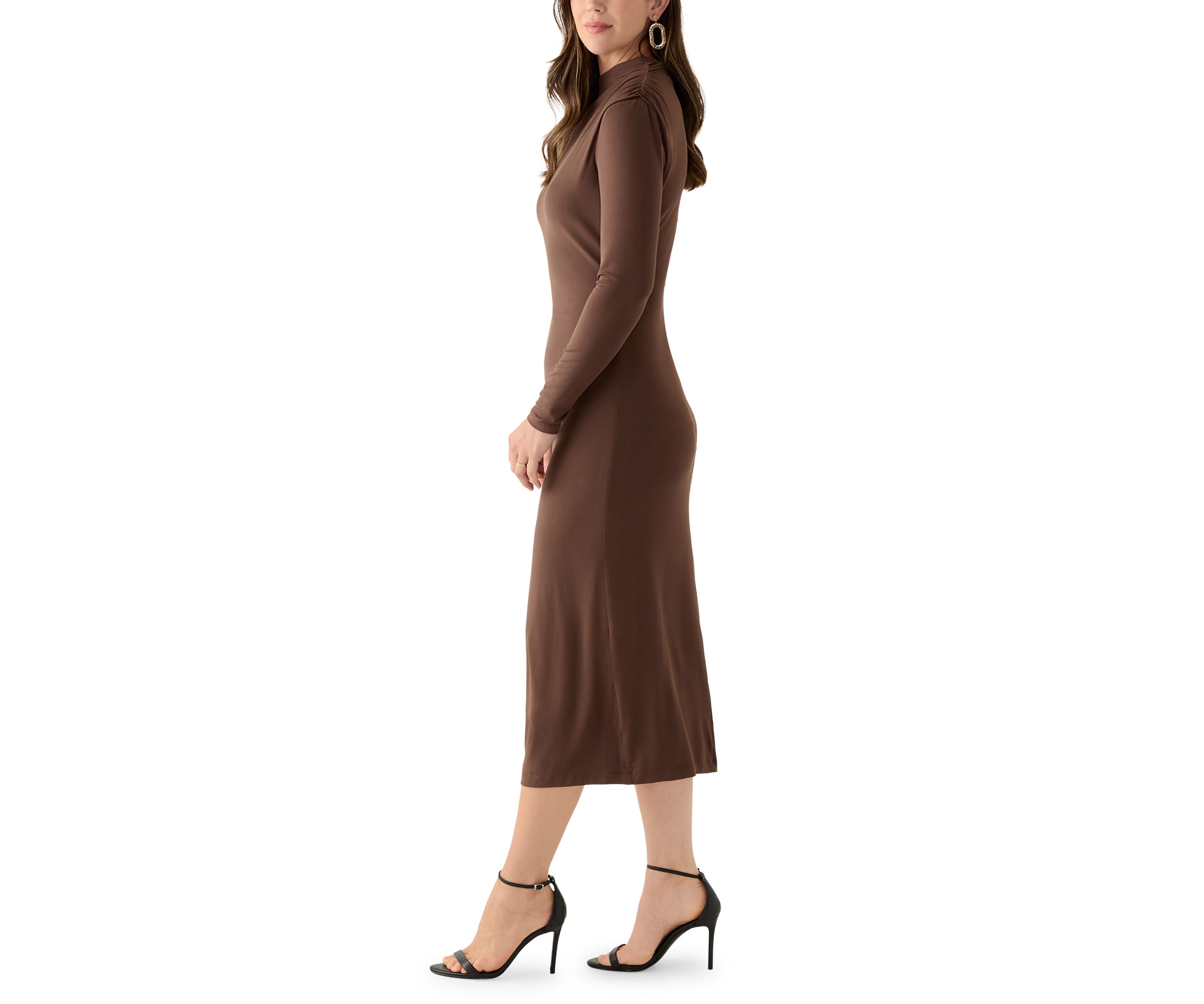 Womens Asymmetrical Ruched Midi Dress