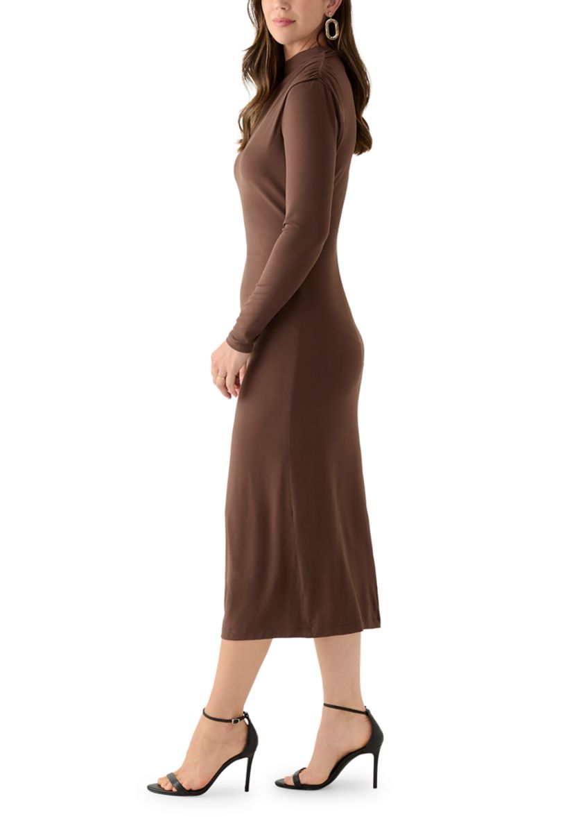 Womens Asymmetrical Ruched Midi Dress