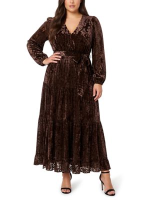 Taylor Women's Plus Size Long Tiered Velvet Dress, 22W