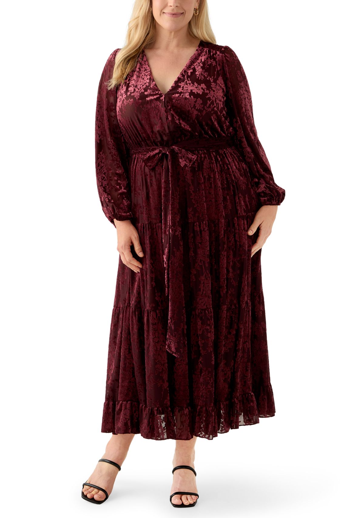 Plus Size Long Tiered Velvet Dress