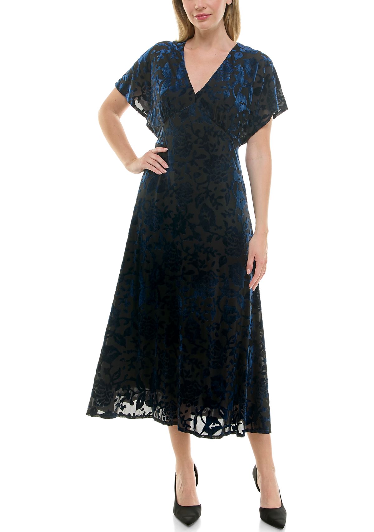 Womens Velvet Burnout Midi Dress
