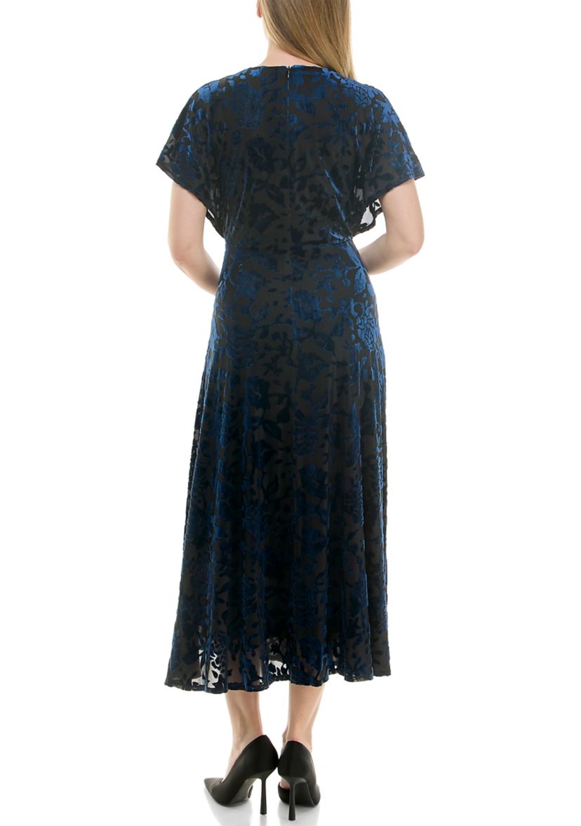 Womens Velvet Burnout Midi Dress