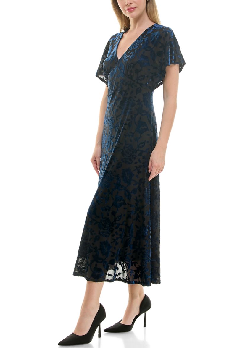 Womens Velvet Burnout Midi Dress