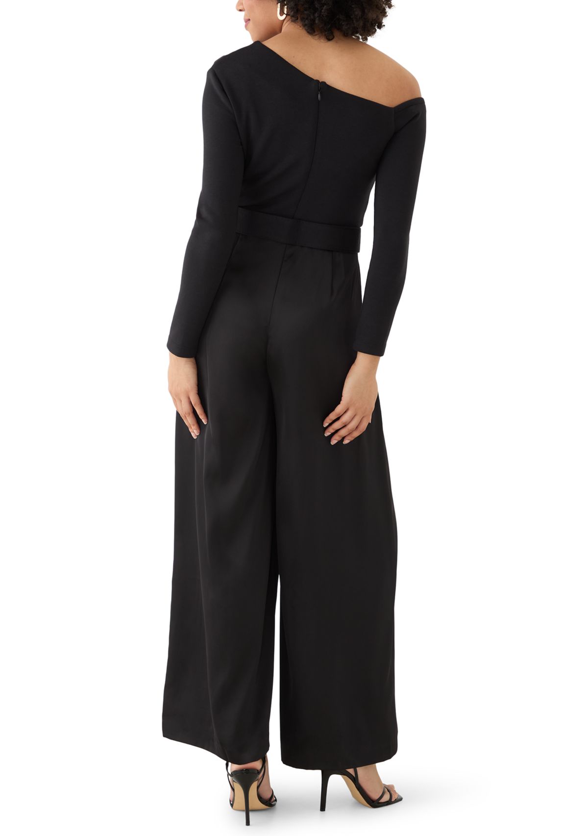 Womens Long Sleeve Asymmetrical Belted Jumpsuit